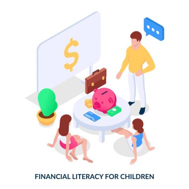 Çocuklar için finansal okuryazarlık. Kavram. İnsan genç kuşağa parayı nasıl idare edeceğini öğretir.