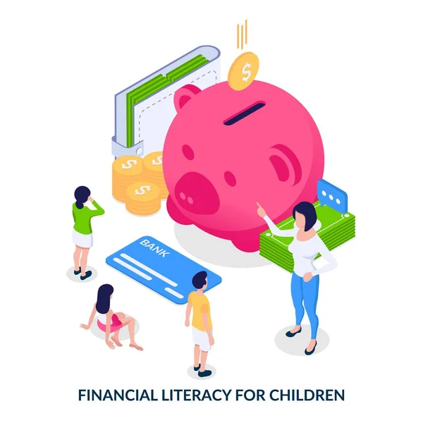 Educación financiera para niños. Concepto. — Vector de stock