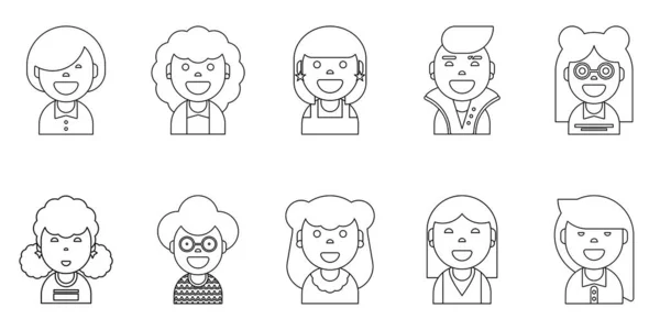 Set Women Portraits Different Ages Status Thin Line Icon Illustration — Stock Vector