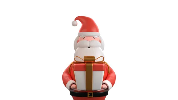 Banner Horizontal Blanco Con Santa Claus Feliz Alegre Con Caja — Foto de Stock