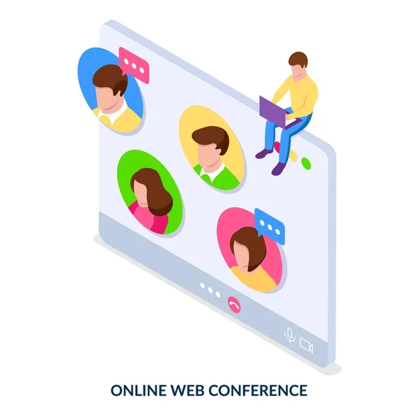 Conceito Web Conferência Online Comunicação Remota Com Colegas Parentes Ilustração —  Vetores de Stock