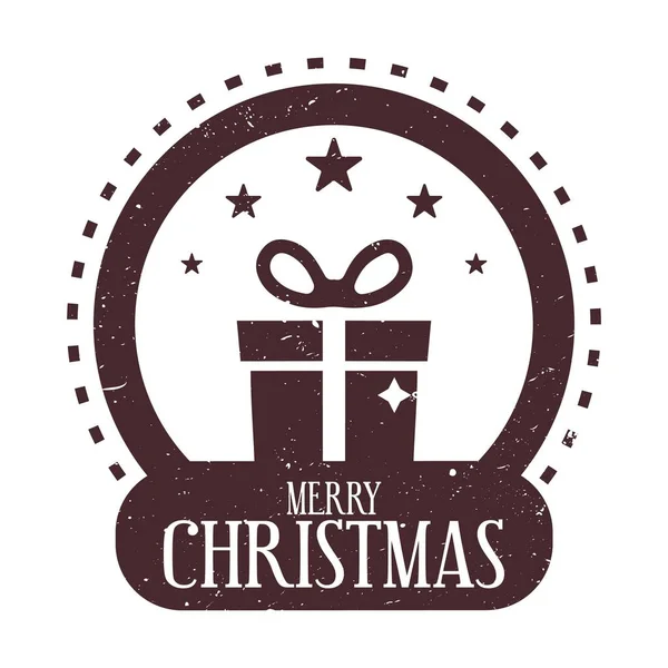 メリークリスマス 手紙や贈り物のためのホリデースタンプデザイン 雪の地球の形をしたクリスマスの装飾要素内のギフトボックスと — ストックベクタ