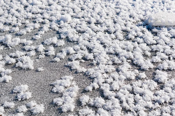 Fond Blanc Enneigé Avec Cristaux Givrés Flocons Neige Bouclés Gros Photos De Stock Libres De Droits