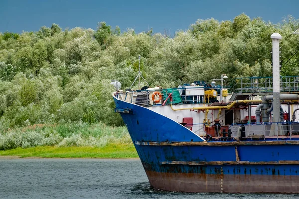 Barcaza Color Navegable Flotando Río Llevando Carga Región Rostov Verano — Foto de Stock