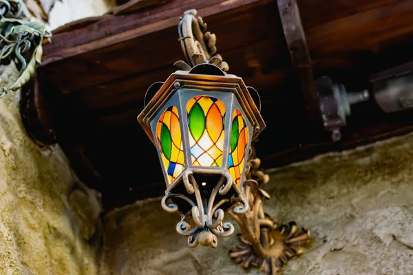Lanterna Vintage Colorido Feito Vitrais Moldura Metal Vidro Colorido Multi — Fotografia de Stock