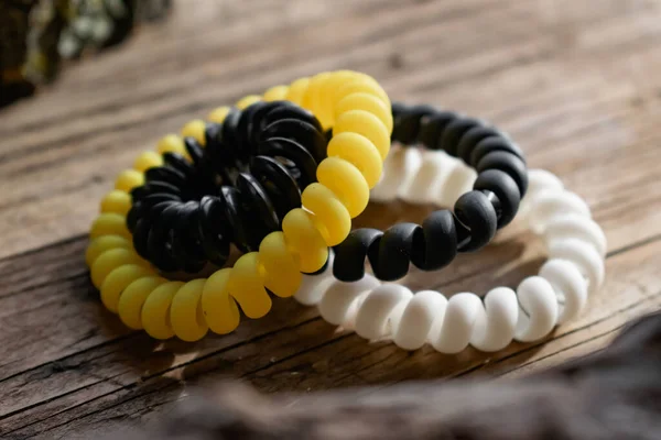 Ressorts Cheveux Élastiques Modernes Mode Différentes Couleurs Bracelets Main Étirant — Photo