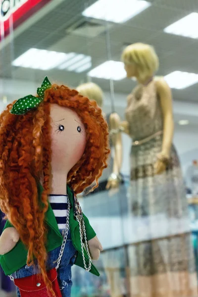 Handmade doll with curly red hair — Stock Photo, Image