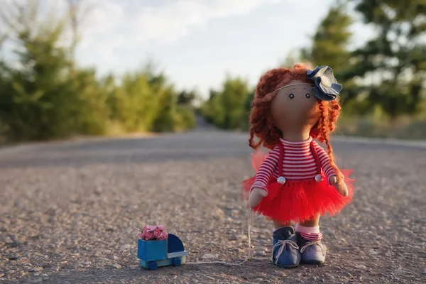 Muñeca hecha a mano está solo en un camino de campo — Foto de Stock