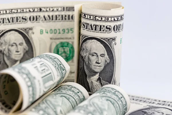 Dollar Bills Rolled Unfolded Close — Stock Photo, Image