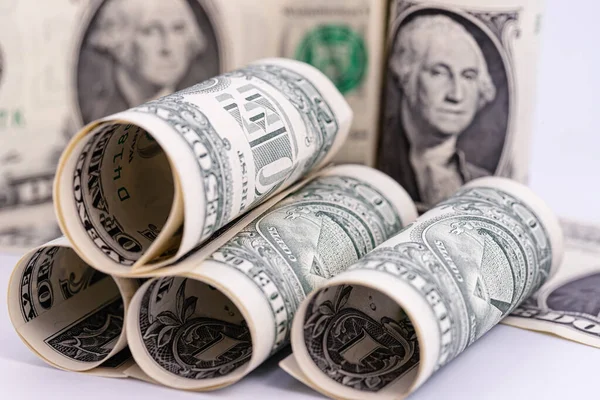 Dollar Bills Rolled Unfolded Close — Stock Photo, Image