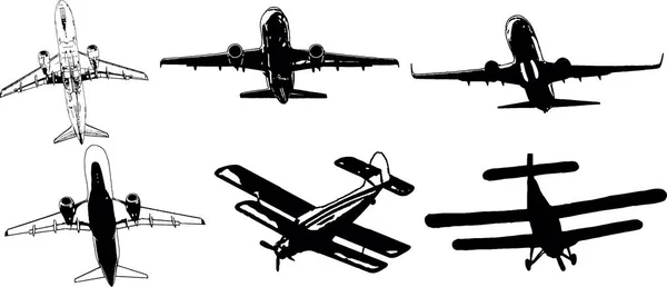 Conjunto Vector Blanco Negro Imagen Avión Pasajeros Volando Cielo — Archivo Imágenes Vectoriales