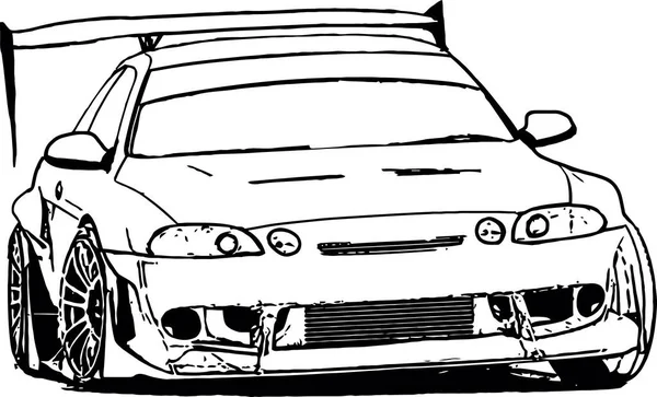 Vector Black White Image Tuned Racing Cars Street Racing Drift — 图库矢量图片