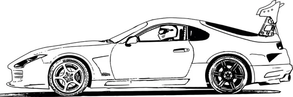 Vector Imagen Blanco Negro Coches Carreras Sintonizados Para Las Carreras — Vector de stock