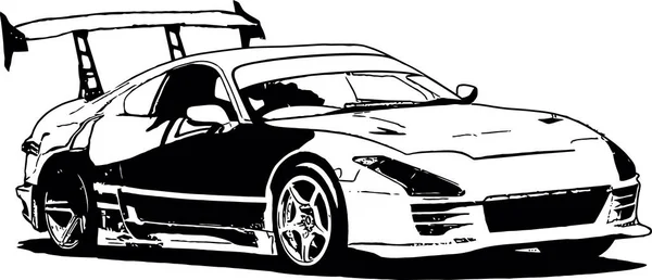 Vector Imagen Blanco Negro Coches Carreras Sintonizados Para Las Carreras — Archivo Imágenes Vectoriales