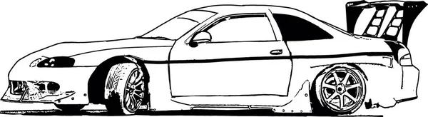 Векторне Чорно Біле Зображення Налаштованих Гоночних Автомобілів Вуличних Гонок Дрейфу — стоковий вектор