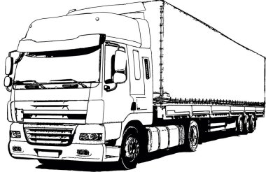 Kargo taşımacılığı için römorklu endüstriyel kamyonun siyah-beyaz görüntüsü