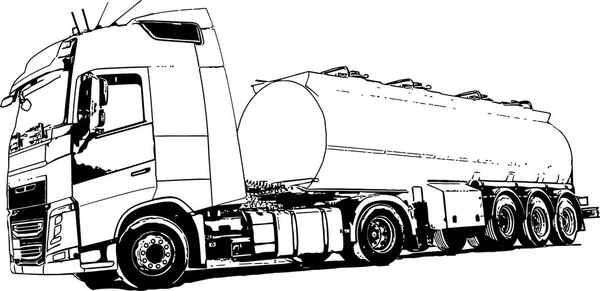 Vector Black White Image Industrial Truck Trailer Cargo Transportation — Stock Vector