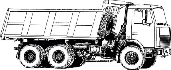 带拖车工业用卡车的矢量黑白图像 — 图库矢量图片