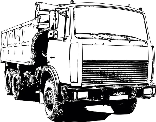 Image Vectorielle Noir Blanc Camion Industriel Avec Remorque Pour Transport — Image vectorielle