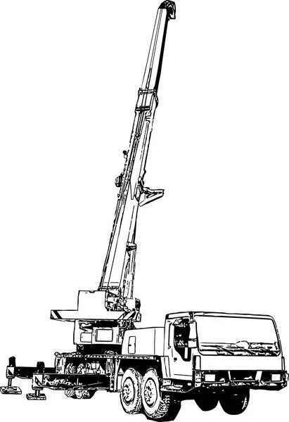 Векторное Черно Белое Изображение Промышленного Крана Грузовика — стоковый вектор