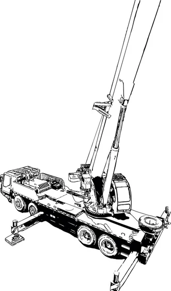 Векторное Черно Белое Изображение Промышленного Крана Грузовика — стоковый вектор