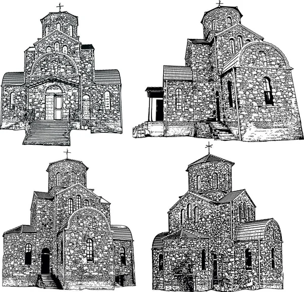 Una Selección Imágenes Vectoriales Edificios Iglesias Templos Cristianos — Vector de stock