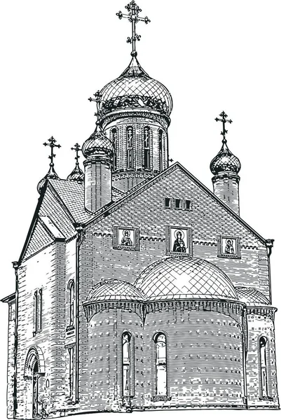Wektor Czarno Biały Obraz Budynku Chrześcijańskiej Cerkwi Prawosławnej — Wektor stockowy