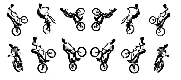 Imagen vectorial de un ciclista realizando trucos y trucos — Vector de stock