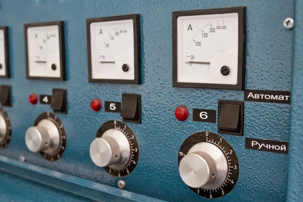 Instrument panel with circuit breakers and switches — Stock Photo, Image