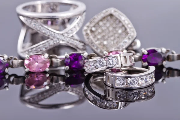 Variety of silver jewelry — Stock Photo, Image