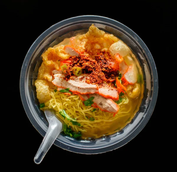 Fideos Cerdo Con Chile Tazón Plástico —  Fotos de Stock