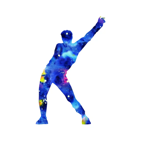 Silhuett Dansande Man Med Akvarell Konsistens Vit Bakgrund Manlig Streetdance — Stockfoto