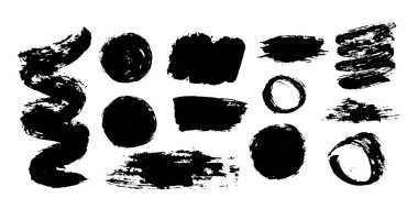 Vector set of hand drawn decorative elements for design. Round and brush strokes grunge design elements. Collection of black ink vector spots clipart