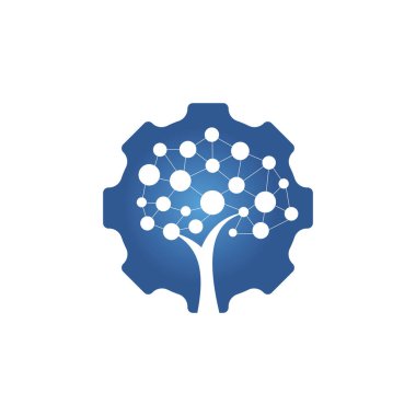 Tekno dişli vektör logo şablonu tasarımı. Dişli elektronik fabrika tabelası. Çark teknolojisi sembolü.