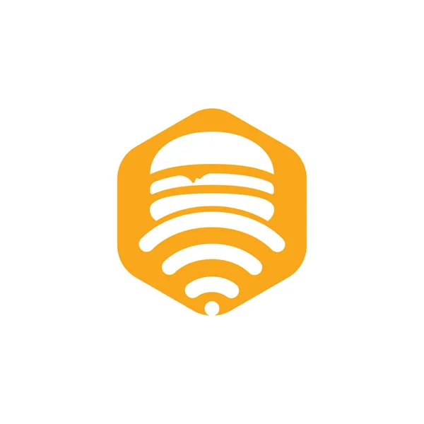 Online Food Logo Design Concept Hamburger Wifi Symbool Icoon — Stockvector