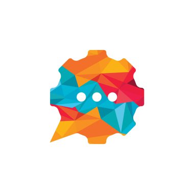 Vites sohbet vektör logosu tasarımı. Konuşma baloncuğu dizaynlı çark.