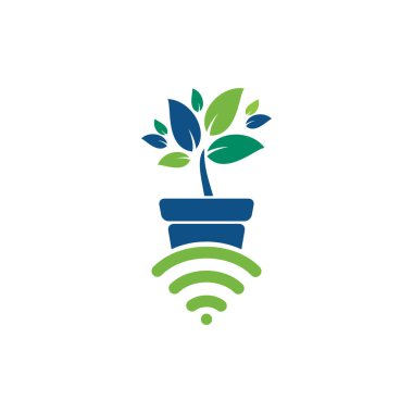 Doğa Wi-Fi vektör logosu tasarımı. Çiçek kabı ve kablosuz ağ simgesi.