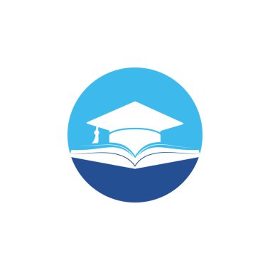 Mezuniyet şapkası ve kitap vektör logosu şablonu. Eğitim logosu kavramı.