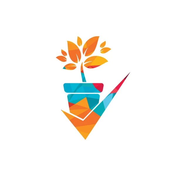 Überprüfen Garten Vektor Logo Design Überprüfen Und Blumentopf Symbol — Stockvektor