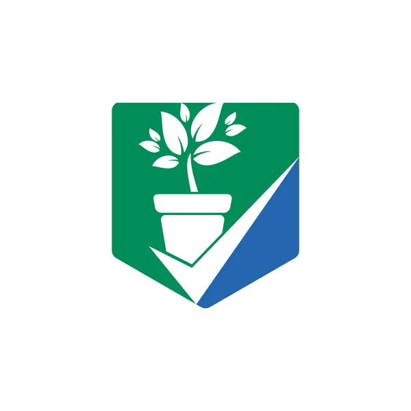 Ελέγξτε Σχεδιασμό Του Λογότυπου Του Κήπου Έλεγχος Και Εικονίδιο Γλάστρας — Διανυσματικό Αρχείο