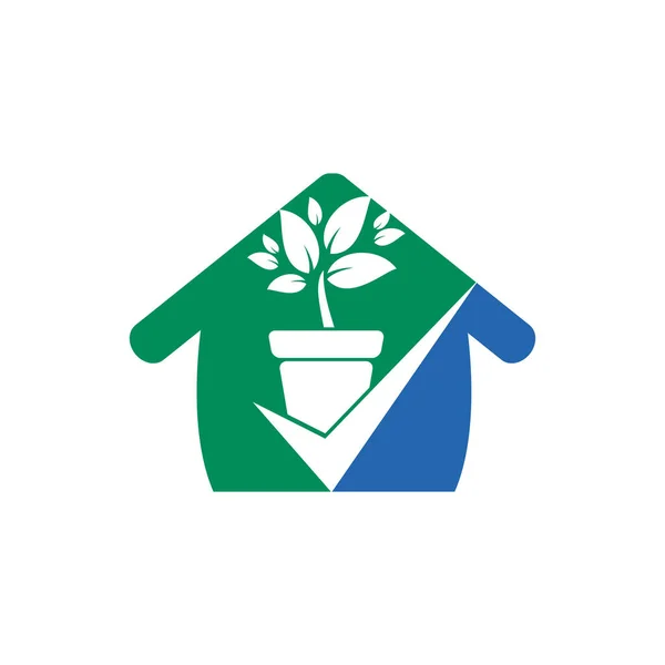 Verifique Projeto Logotipo Vetor Jardim Verificar Ícone Vaso Flores — Vetor de Stock