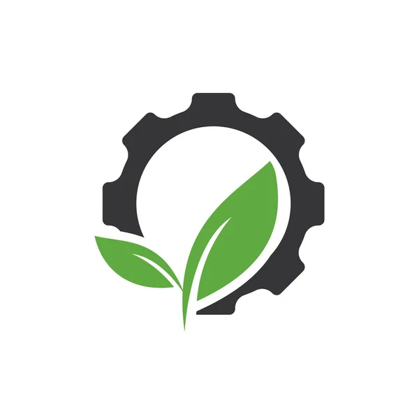 ギアリーフベクトルロゴデザイン 生態系テーマ グリーンエネルギー 産業の抽象概念 — ストックベクタ