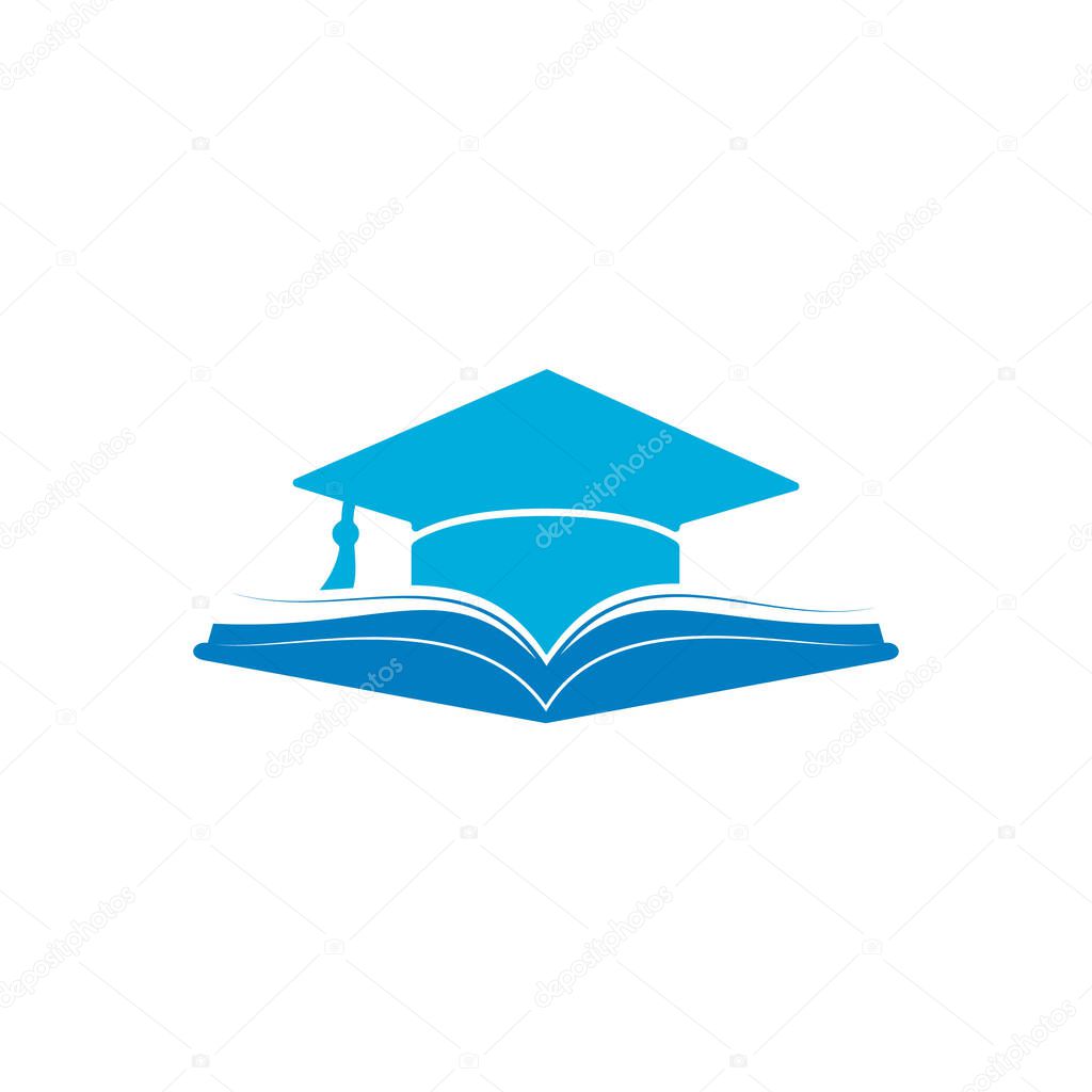 Graduation hat and book vector logo template. Education logo concept.
