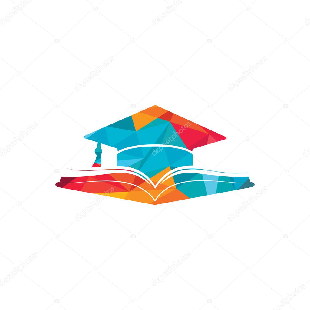 Graduation hat and book vector logo template. Education logo concept.