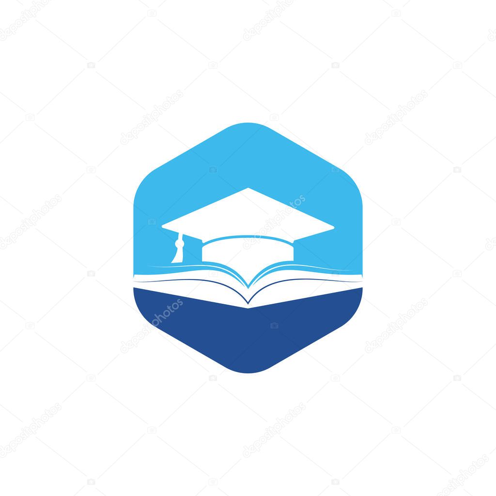 Graduation hat and book vector logo template. Education logo concept.