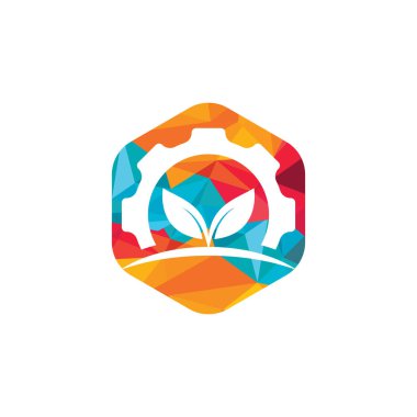 Vites yaprağı vektör logosu tasarımı. Ekoloji teması için soyut konsept, yeşil eko enerji, teknoloji ve sanayi.
