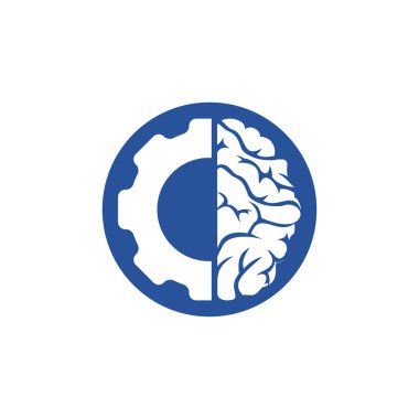 Beyin ve dişli dişli logo tasarımı. Eğitim ve mekanik sembolü veya simgesi. Eşsiz bilim ve endüstriyel logot tasarım şablonu.