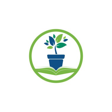 Eko kitap vektör logosu tasarımı. Kitap ve saksı simgesi logosu.