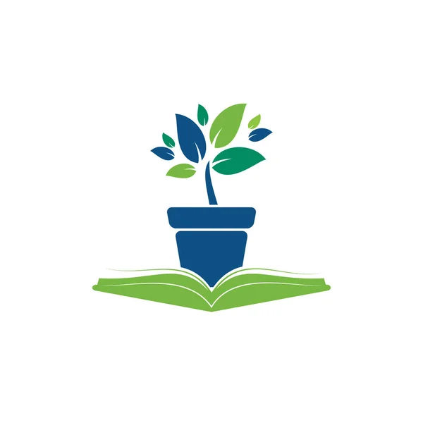 Eco Livre Vecteur Logo Design Livre Icône Pot Fleurs Logo — Image vectorielle