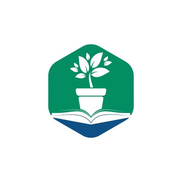 Eco Libro Vettoriale Logo Design Libro Fiore Pot Icona Logo — Vettoriale Stock